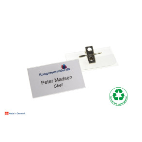 Deluxe navneskilt med klemme og nl - 40x70 mm - Serie 37