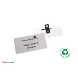 Deluxe navneskilt med klemme og nl - 40x75 mm - Serie 37