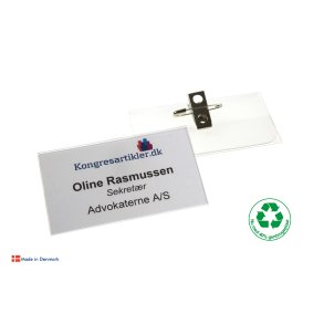 Deluxe navneskilt med klemme og nl - 51x90 mm - Serie 37