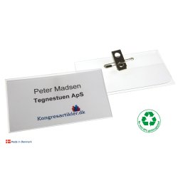 Deluxe navneskilt med klemme og nl - 60x105 mm - Serie 37