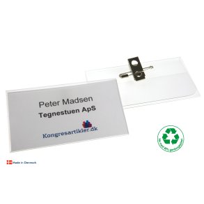 Deluxe navneskilt med klemme og nl - 60x105 mm - Serie 37