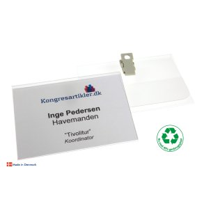 Deluxe navneskilt med plastklemme - 74x105 mm - Serie 39
